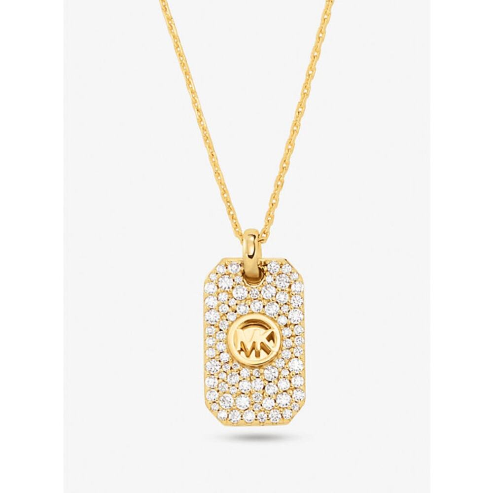 Michael Kors Precious Metal-Plated Sterling Silver Pavé Logo Pendant Necklace